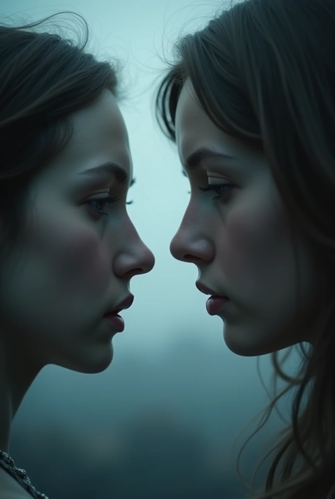 Two faces in profile, perhaps with expressions of longing or melancholy