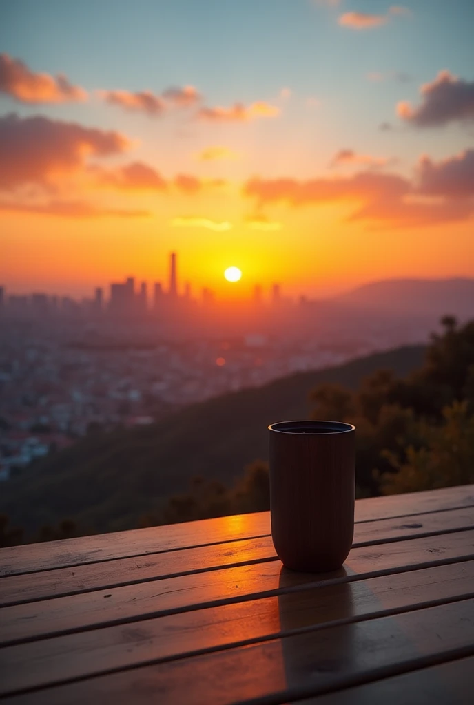 Real sunset photo city tumbler beautiful sunset with orange and light blue tones 
