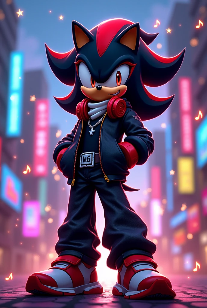 hazme un shadow the hedgehog con ropa de rapero anime





