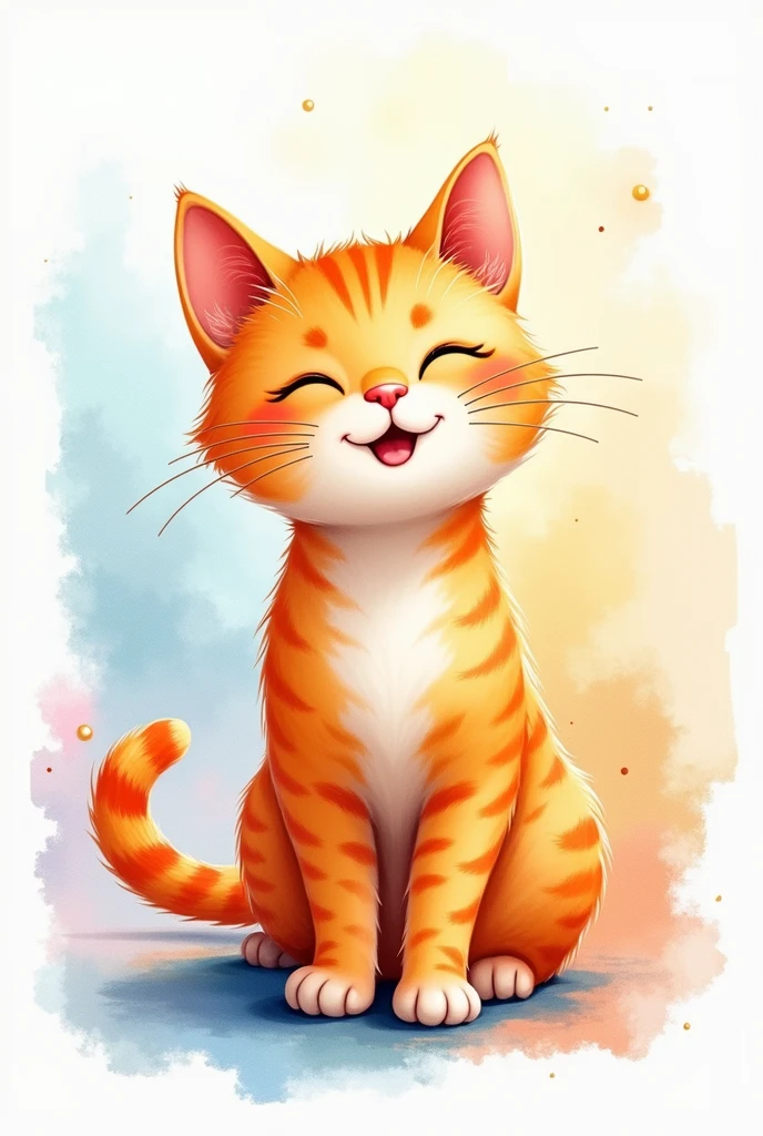 Orange cat painted with watercolor with a color palette background