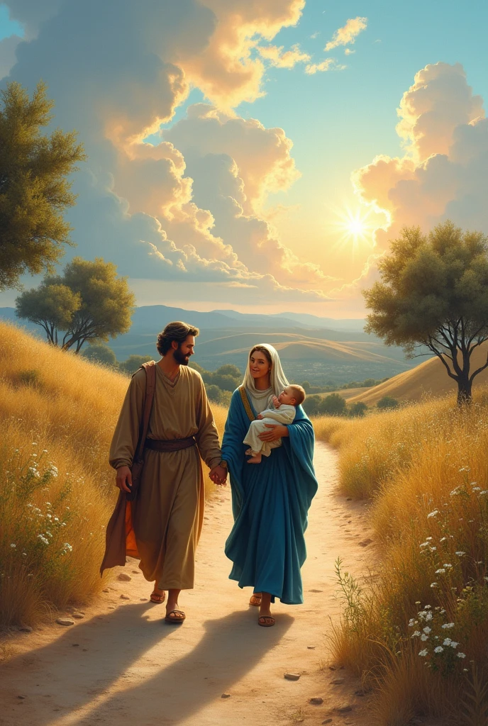 Baby jesus Mariam and Joseph went writing his name to nasrat