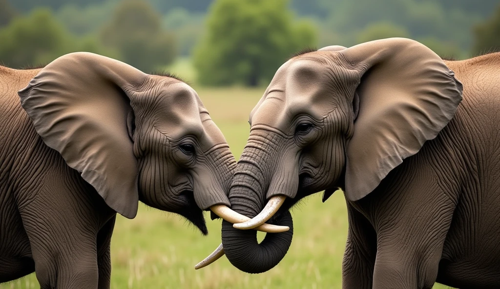 "Create a detailed image of two elephants, with one elephant having its trunk inserted into the anus of the other. The scene should be captured with a Canon DSLR camera in 4K, highlighting high definition, vibrant colors, and natural lighting that enhances the details of the elephants' skin and the surrounding environment.