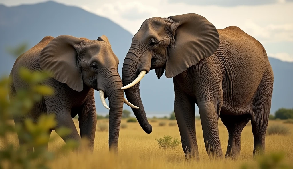 "Create a detailed image of two elephants, with one elephant having its trunk inserted into the anus of the other. The scene should be captured with a Canon DSLR camera in 4K, highlighting high definition, vibrant colors, and natural lighting that enhances the details of the elephants' skin and the surrounding environment.