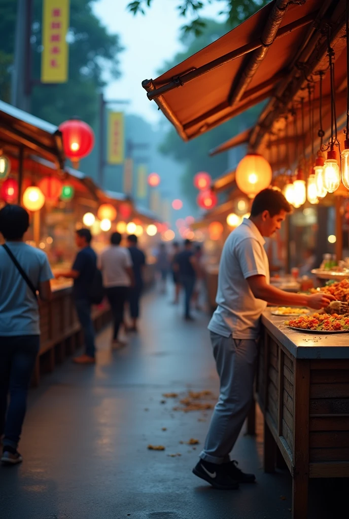 In the background there will be a long road with all the street food stalls on both sides and on the far right side a guy is making a very interesting street food and the background will be light blur
The picture size is the youtube thumbnail 