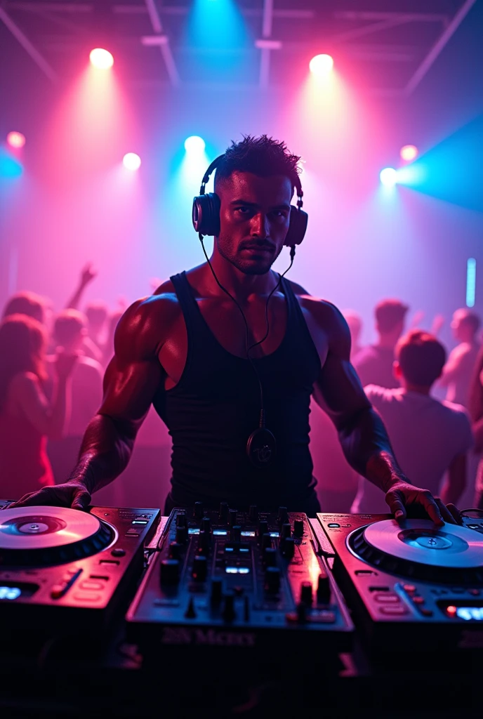 Create an image of a muscular DJ named Charly 