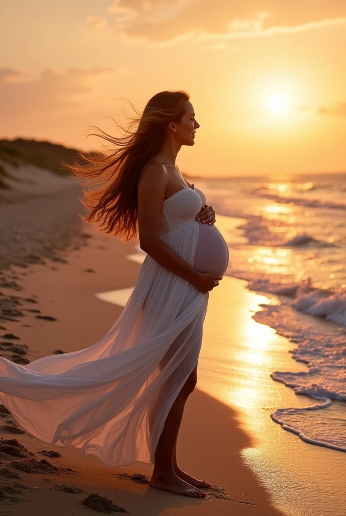 Pregnant woman outside on the beach
