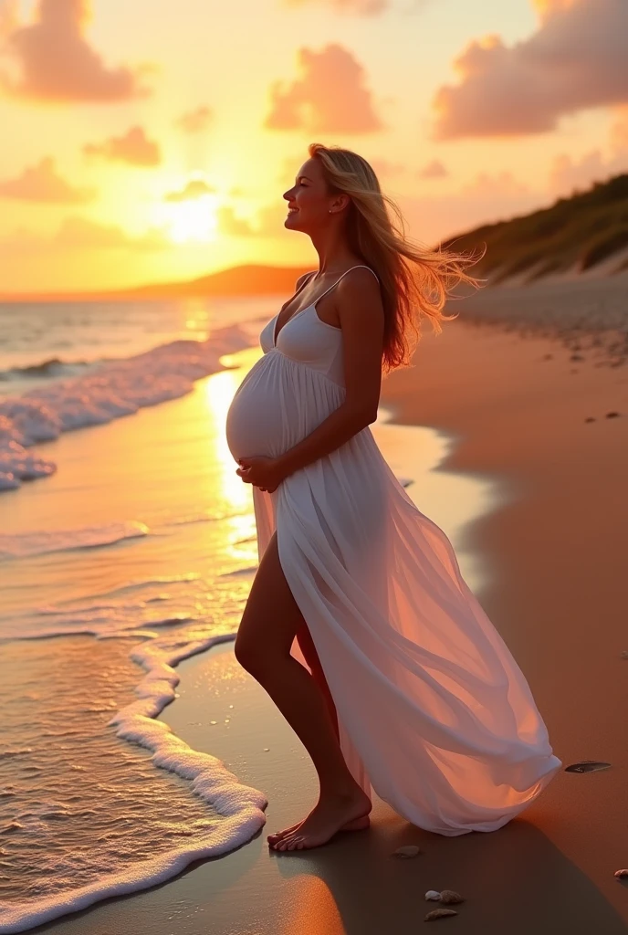 Pregnant woman outside on the beach