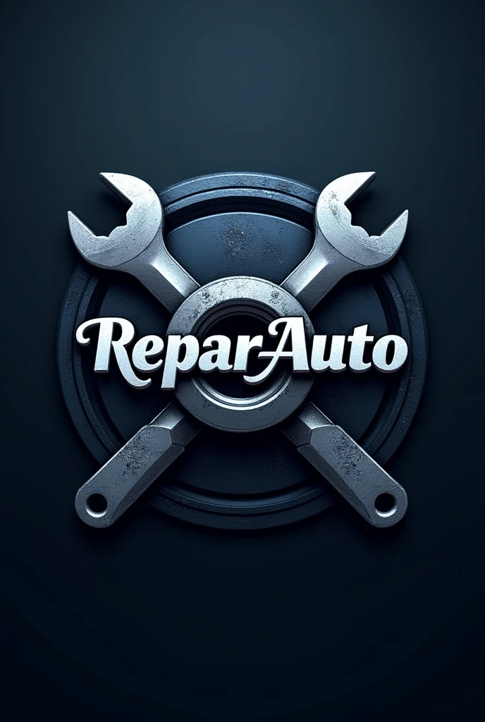 Make a logo for an automotive workshop with a nut on it, two keys in the center and it says ReparAuto
