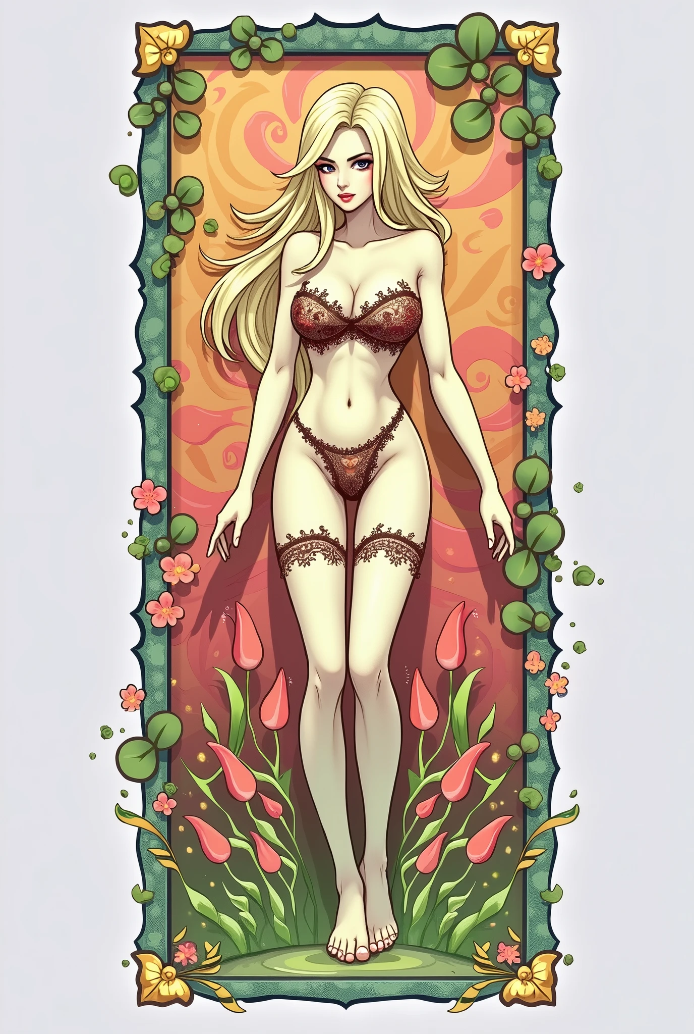 beautifulキャラクター. Little Ilya Muromets, , beautiful,Full Body Photo,Lingerie, brown eyes, Redhead.