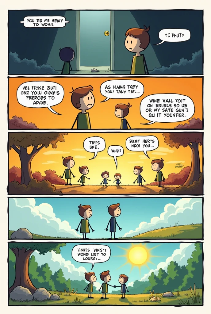 Create a 5 page stick figure comic strip that talks about quitting drugs