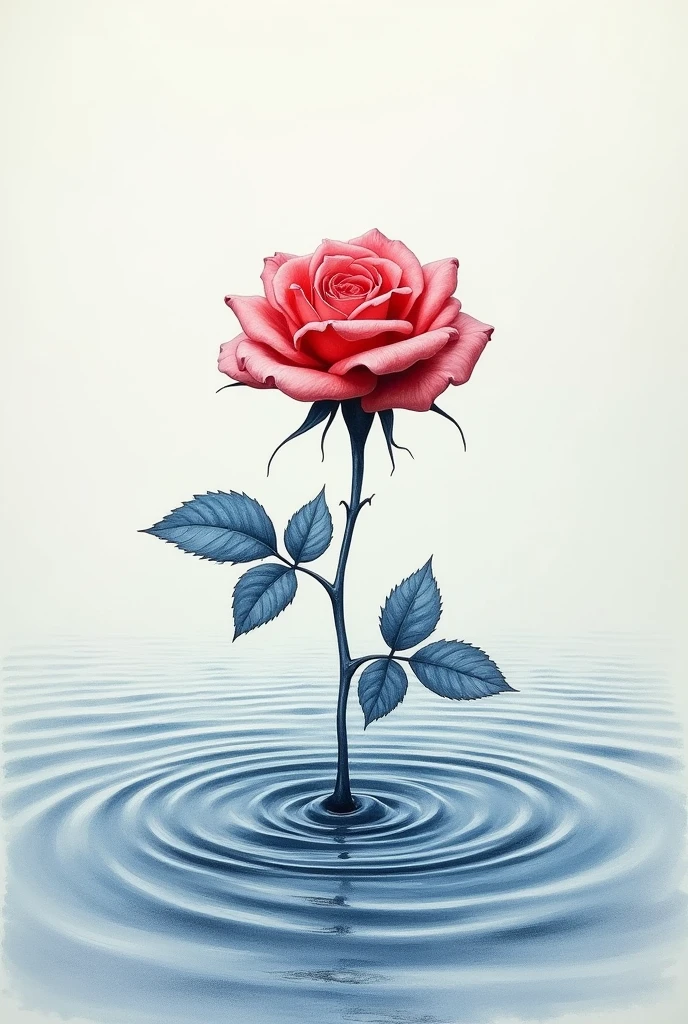rose in the middle of the ocean drawn with pencil
