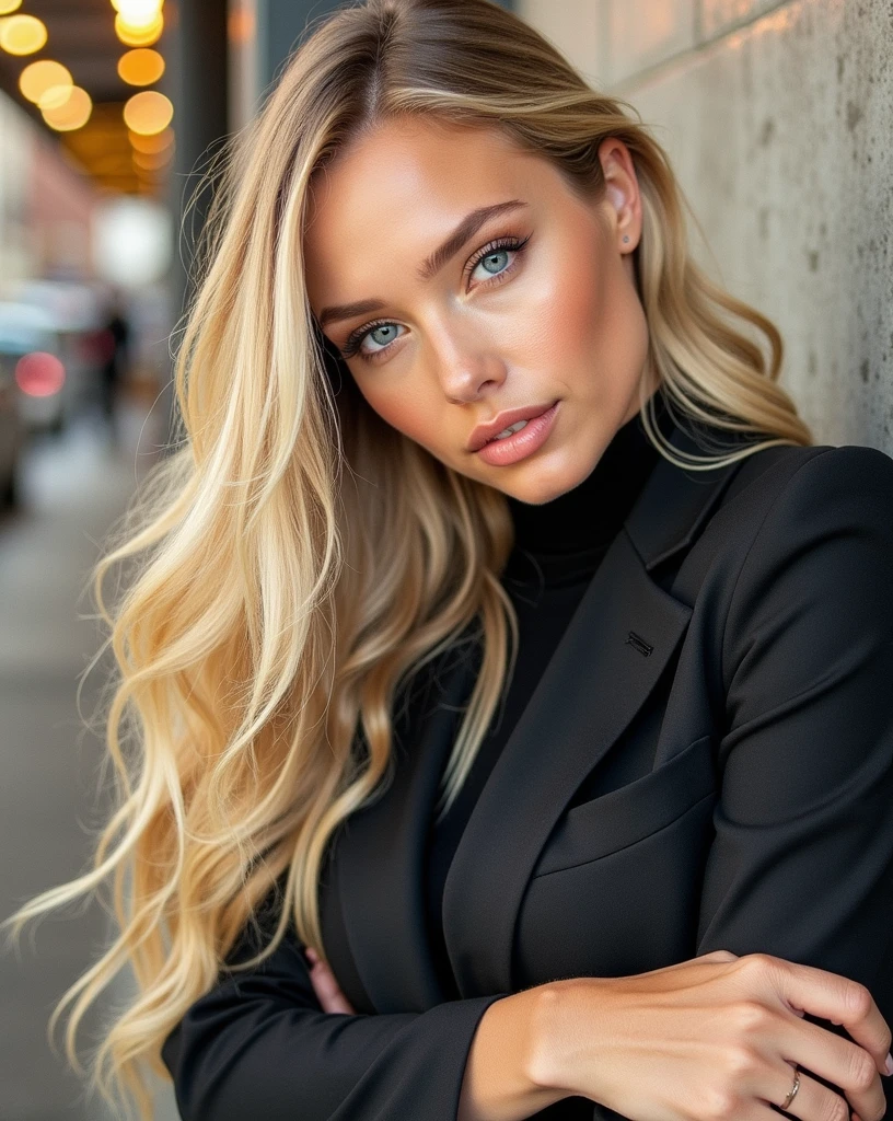super realistic, highly detailed, sexy, young,european blonde, medium breasts, blue eyes, 26 years old, iPhone 14 Pro Max camera, Merger_mati_catentes, (twilight:1.2) , (soft lighting:1.2), (new york street:1.2), photorealistic, raw, textured skin, skin pores, intricate details, epiCRealism