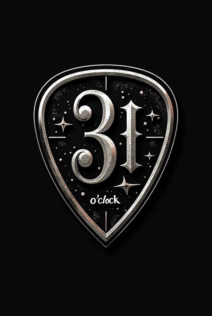 Create a logo for the band "31 o&#39;clock" features a modern and stylish design, with a focus on clean lines and bold typography. the name "31 o&#39;clock" is highlighted in a solid font, with a balanced layout. The predominant color scheme is black, white and metallic, reflecting a contemporary and rock aesthetic. subtle graphics, as abstract shapes or a stylized musical symbol (like a guitar pick), complement the design, keeping it simple, but with a touch of energy. The logo is striking, minimalistic, and suitable for the current music scene.