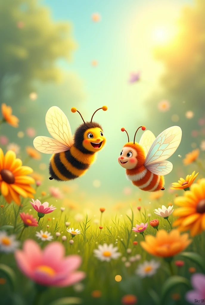 Cartoons for the story of a bee and a butterfly
