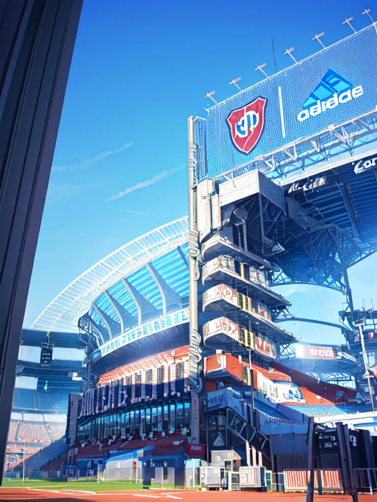 view of a stadium with a sign, day, stadium, ground view, 