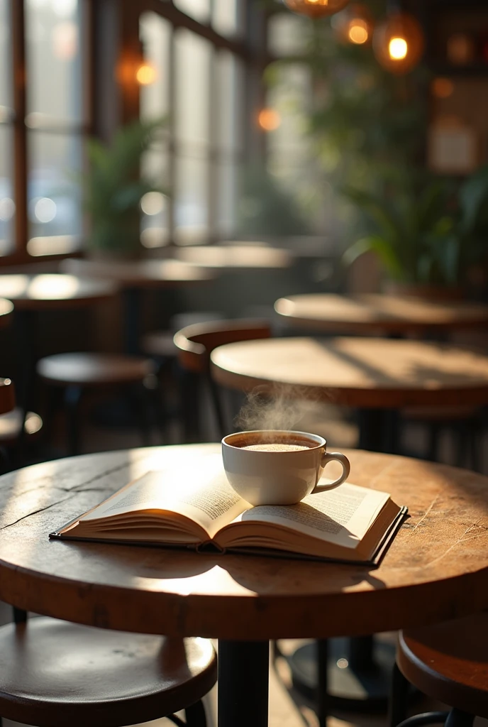 reframe with background of several wooden tables behind blurred