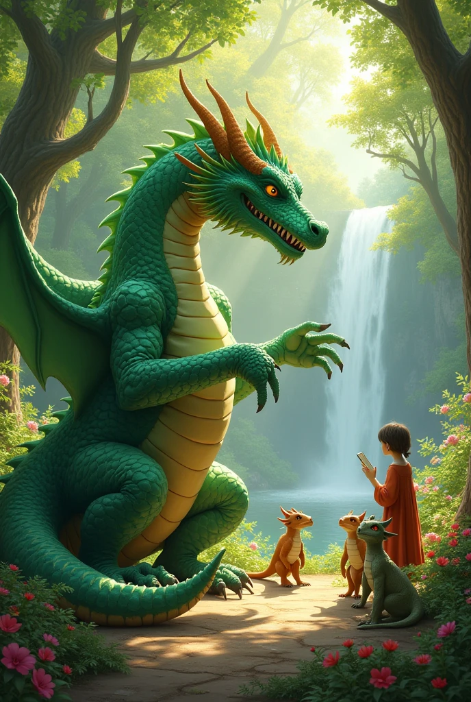 A big dragon who teaches the other dragons about the anatomy of a dragon while waving his tail in front of them looking very horny.