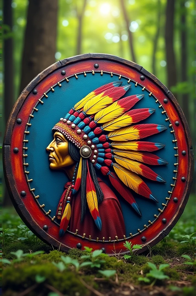 Round shield of an unnamed team with an Indian headdress