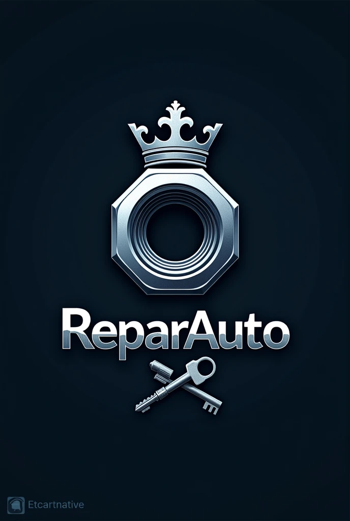 Make an automotive workshop logo with a nut with a crown on top, two keys in the center and it says ReparAuto