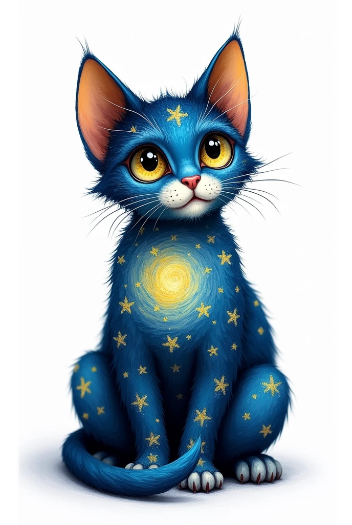 Cat painted with starry night theme with white background