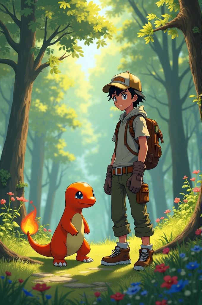 A trainer with a charmander on his side