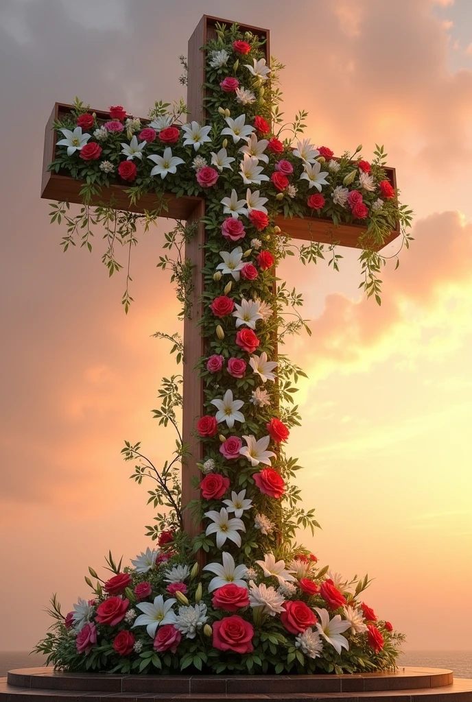 a large Cross decorated with Lilies and Roses