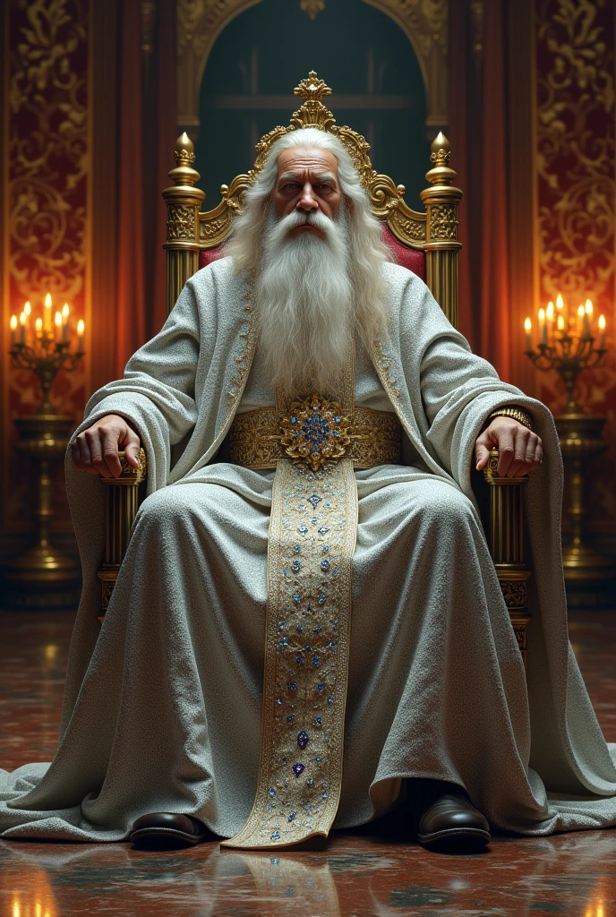 The old king. Wearing silver long cloth with dimond embroidery. Long beard till the stomch and long hair till the ass.
