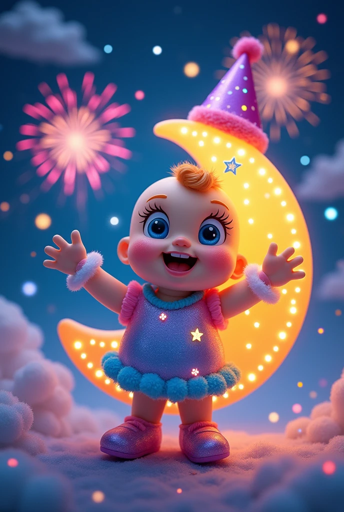 A doll that is a cool, party-loving moon-shaped character 