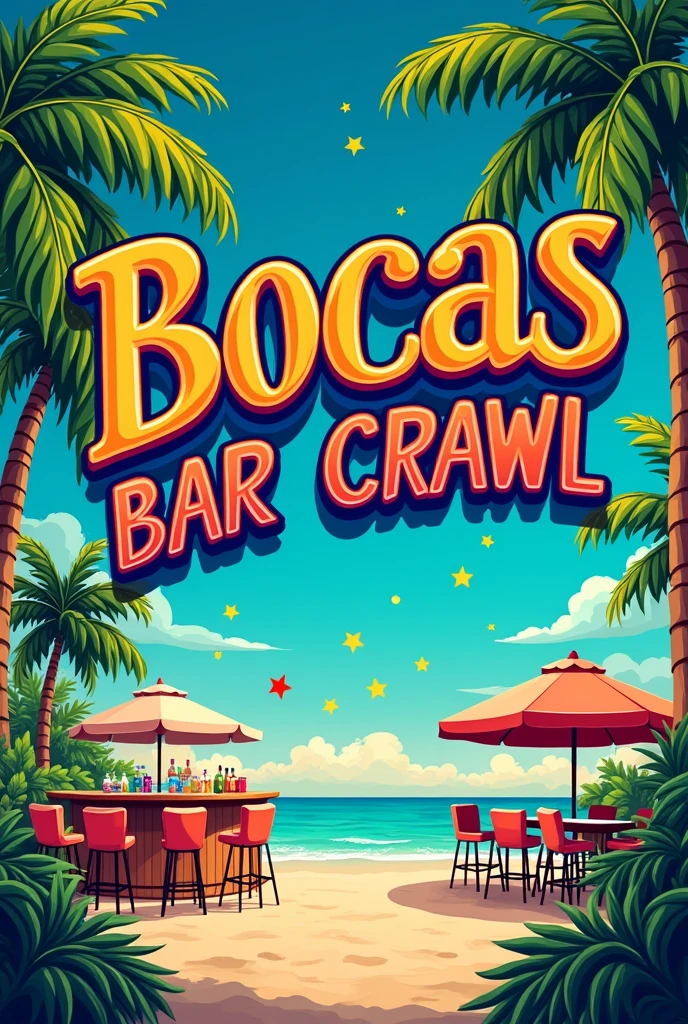 Design a logo that says “Bocas Bar Crawl” in hand-drawn letters 