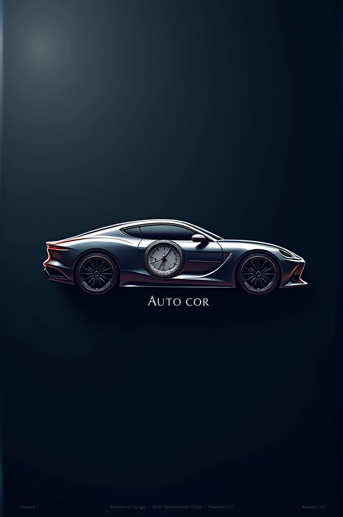 Create a logo that says Auto Cor, that has a clock inside an elegant and striking car that looks quality 