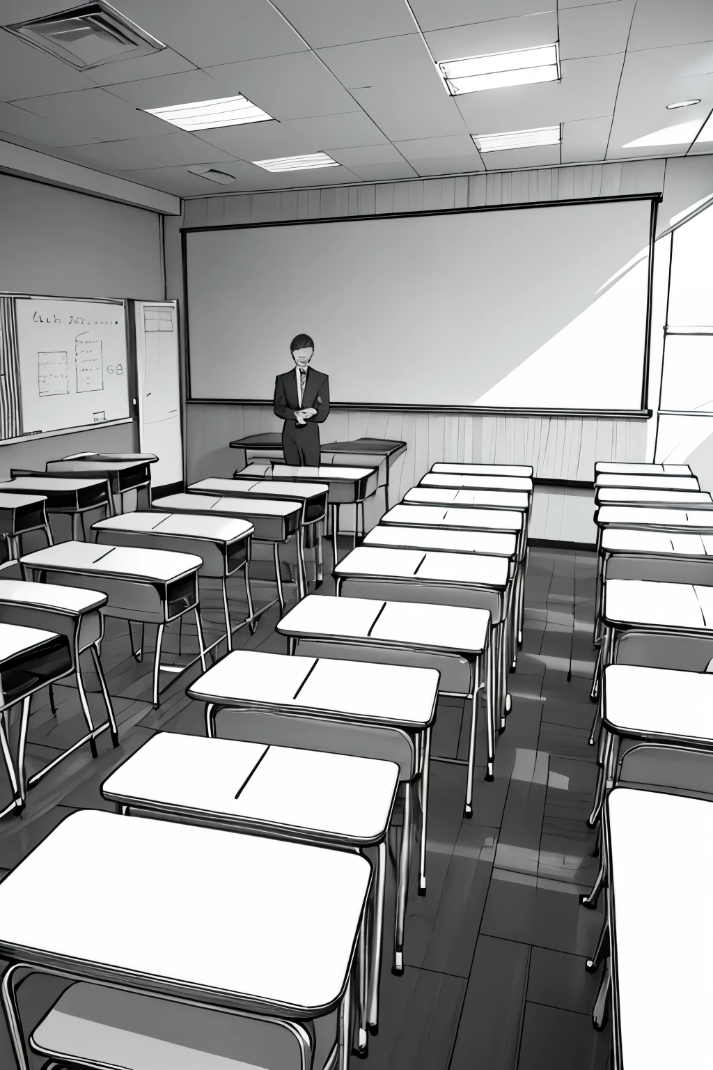 classroom full of young male and female students a teacher in front of the students