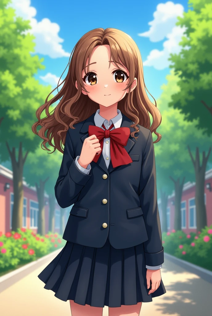 12 year old girl , white skin and brown-blond hair, cara angelical , big breasts , uniforme colegial, black eyes
