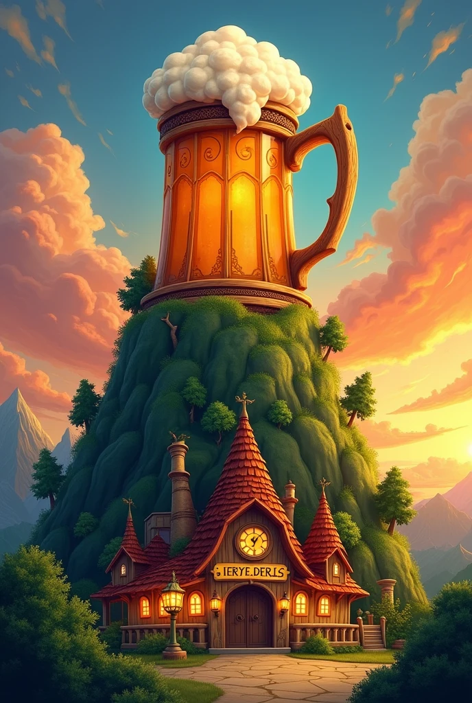 Drawings, which take up common myths from pub life. For example, a giant beer mug, who gives the “golden drink” from a mountain top.