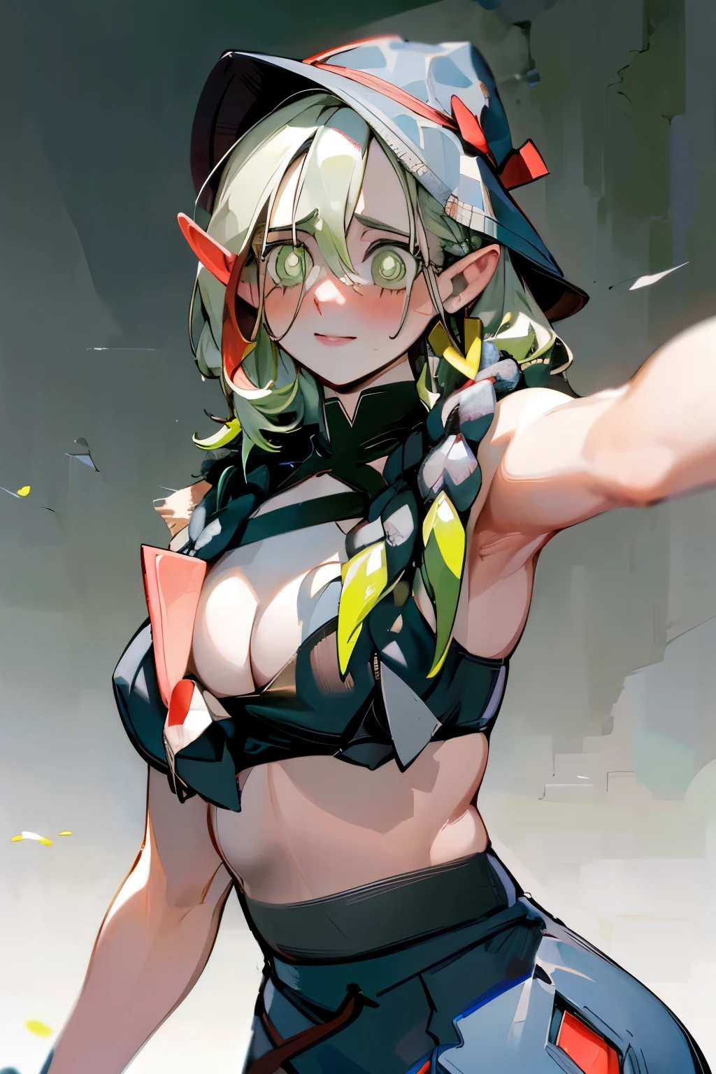 ((portrait, )), (full body), open clothes, ((wind)), ((upper body)), ((thick thighs)), ((close-up)), (portrait) (((masterpiece))), (highest quality), ((perfect face)), very deep eyes, (cinematic lighting), detailed eyes, best quality, sidelight, highres, (intricate details), detailed finger, (illustration:1. 1), highres, (beautiful face:1. 15), trending on artstation, superb, 8k wallpaper, extremely detailed, intricate, award-winning, hyper-detailed, photorealistic background, fate \(series\), Makima, braided hair, braided hair, top bra, (dynamic pose), modern cloth, smiling, blushing, mini bra, skirt, witch hat, broom