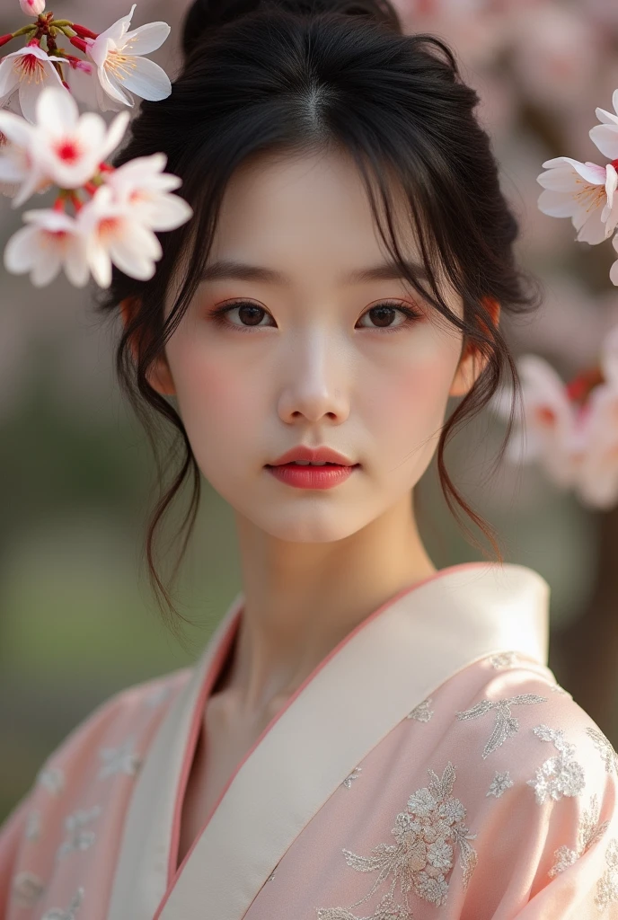 An elegantly dressed Japanese woman in natural light、A close-up of her chest and calm expression.、It shows her inner peace and outer charm.。naked