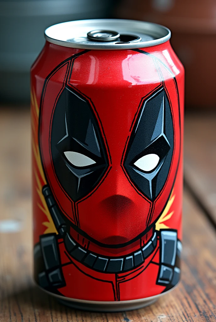 Can with lid featuring Deadpool's face