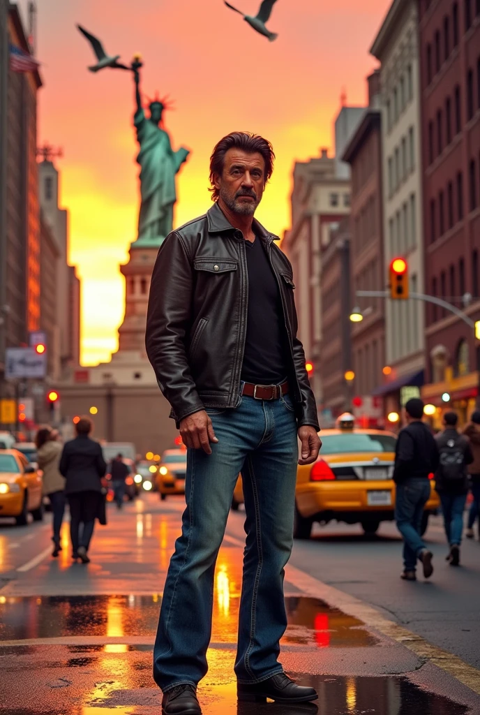 Now create Silvester Stallone in New York with the Statue of Liberty