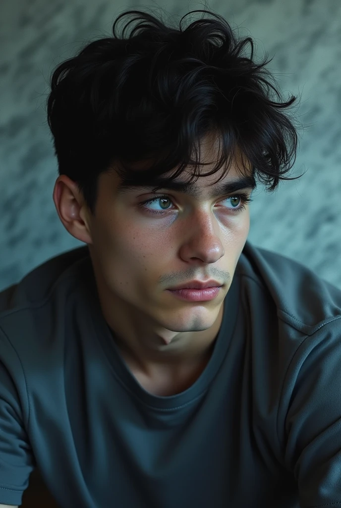 The face of a 19-year-old boy with a depressed look