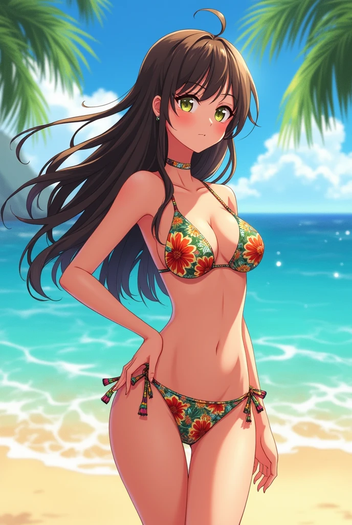 Anime woman with big breasts and only in a bikini 