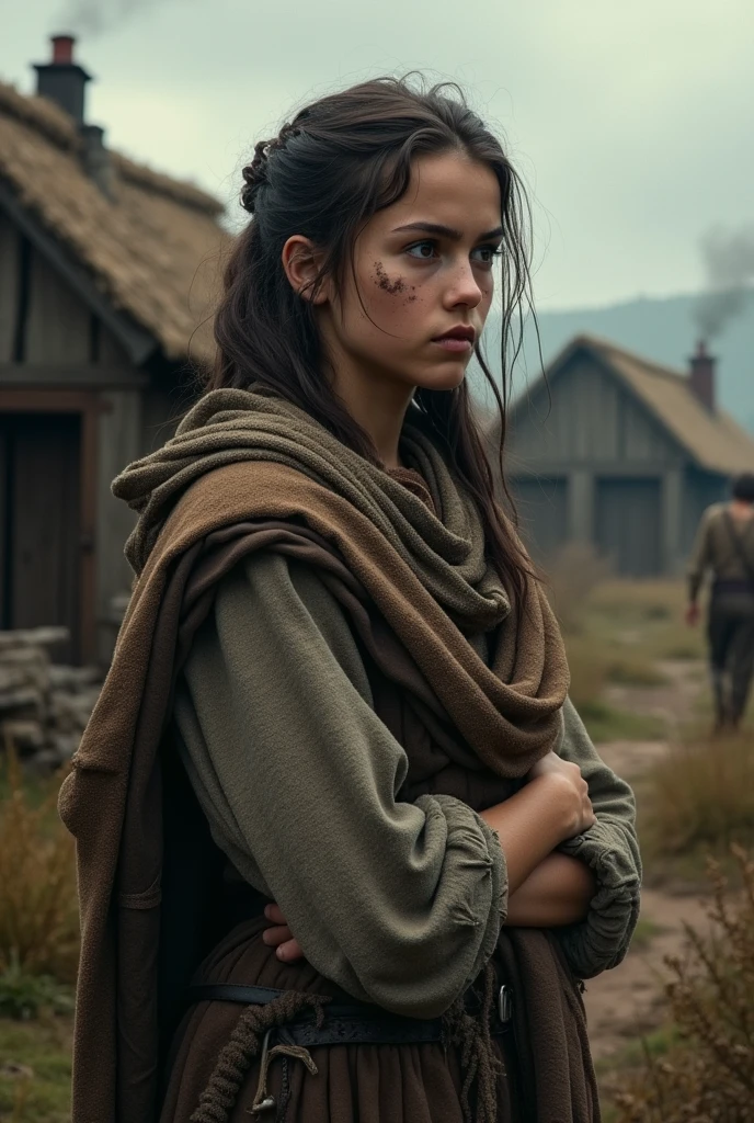Teenage girl dressed as a poor person in medieval times 
