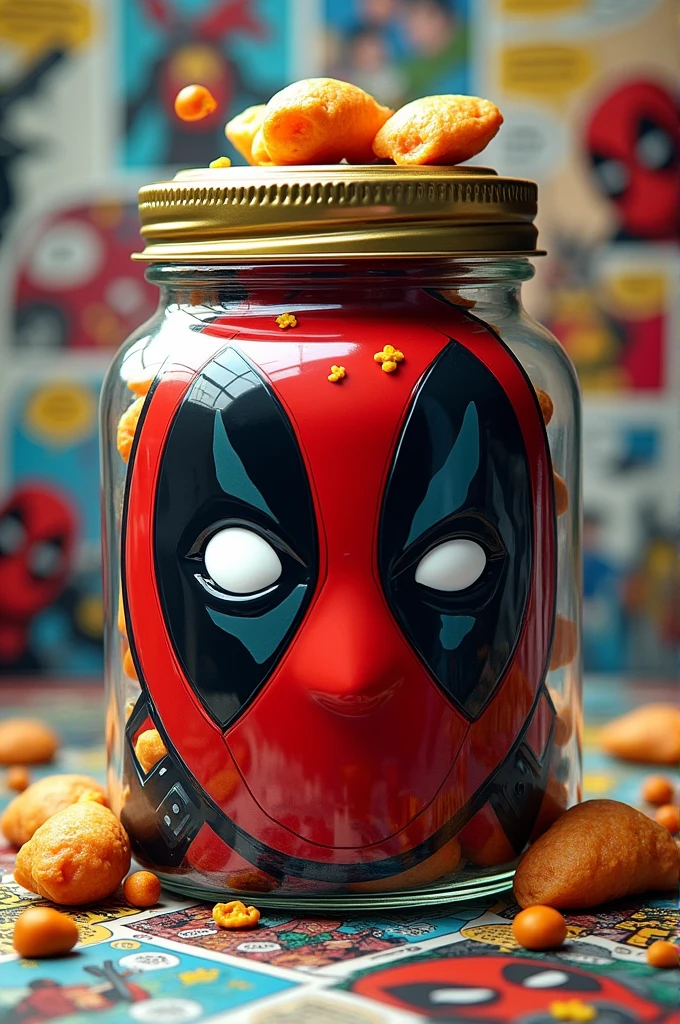 Jar with lid featuring Deadpool's face