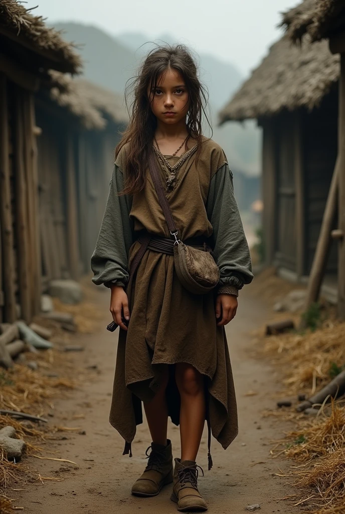 Teenage girl dressed as a poor person in medieval times