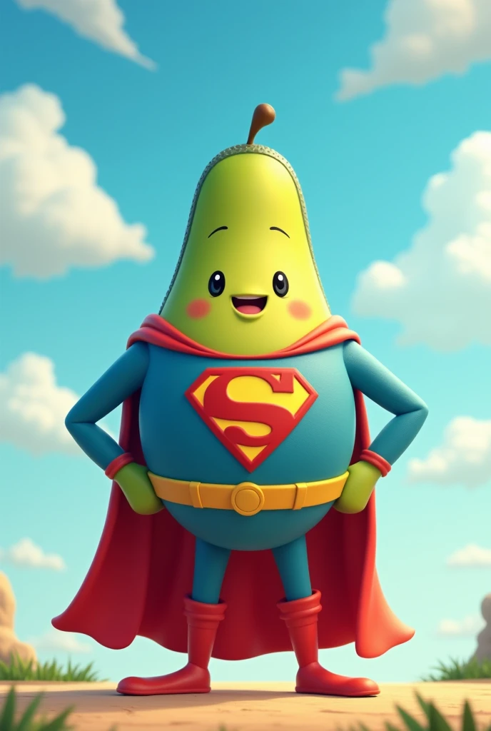 Create an avocado in a superman suit. animated art 