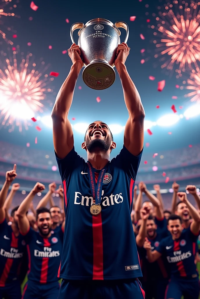 Vitinha in PSG Home Jersey 2025 lifts the UCL Trophy