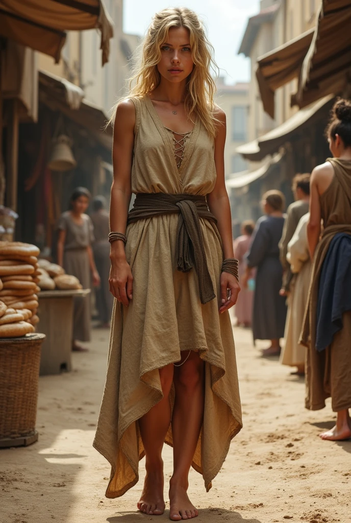 A Roman slave on a farm is a beautiful blonde  german girl with regular facial features, sweaty, tanned, not washed, dressed in a very short tattered burlap tunic with slits on the hips, barefoot, a slave collar around her neck, thick hair tied in a ponytail, carries a basket of livestock feed, depraved, sensual many details high texture of clothes, bodies, hyperrealism against the background of the rural landscape of southern Italy
Меню
Словарь и онлайн перевод на английский, русский