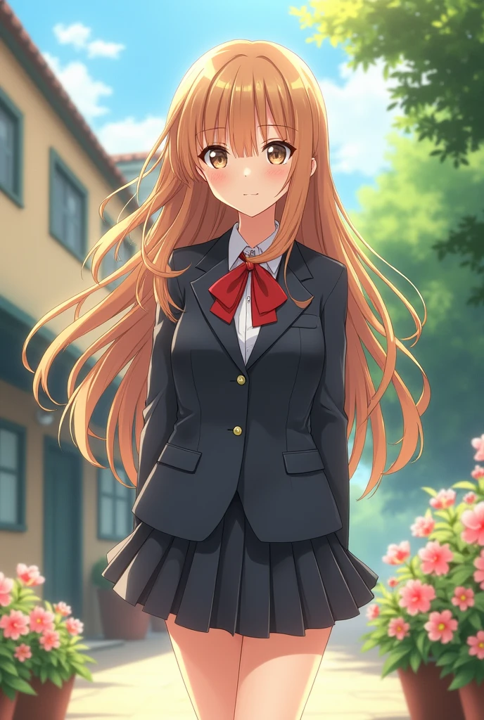 13 year old girl , white skin and brown-blond hair , cara angelical , big breasts , uniforme colegial , don't anime
