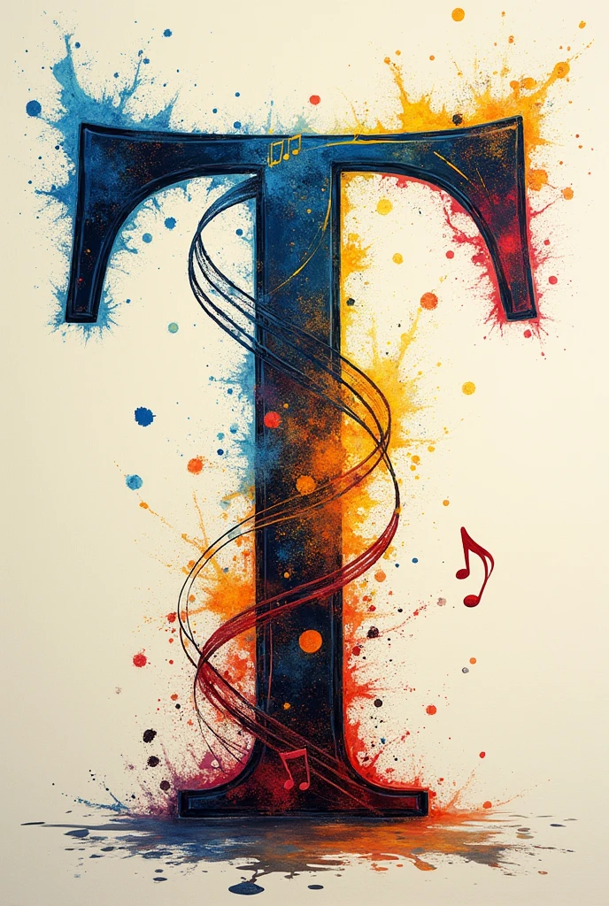 Letter T with musical notes painted with acrylics 