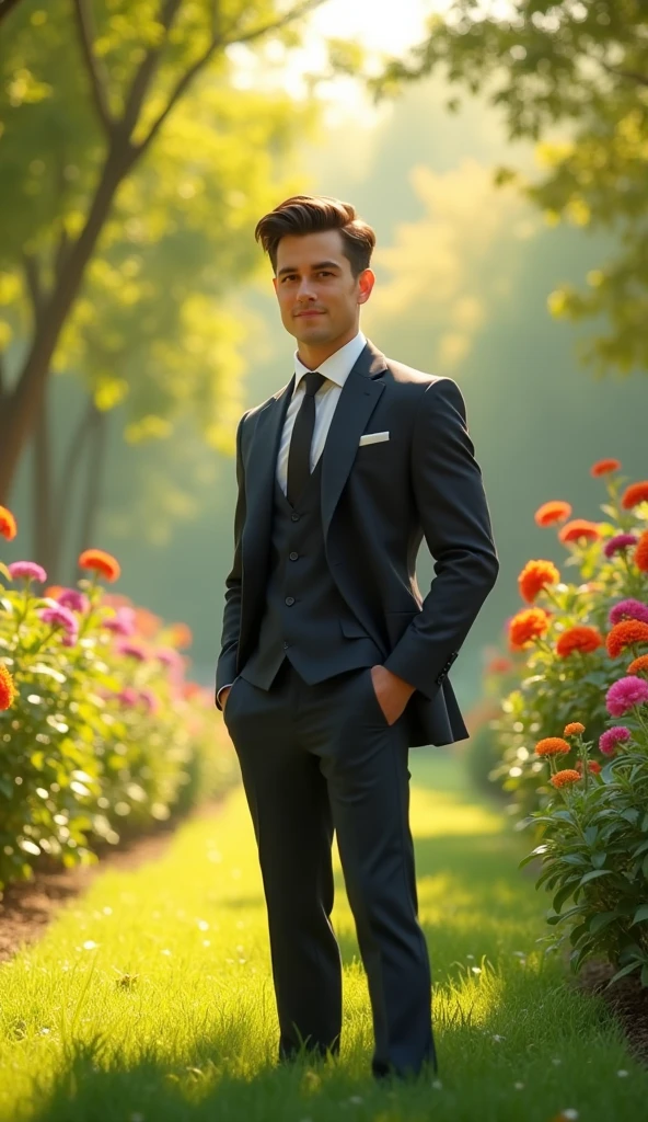 a confident handsome businessman at a park, pixar style, cinematic,masterpiece, high-aesthetic, realistic