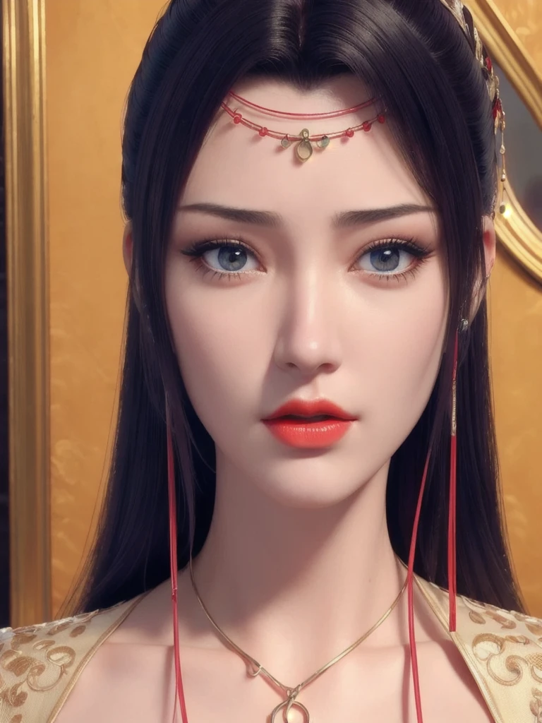 Masterpiece, absurdres, fine detail, HDR, highly detailed face and eyes, photorealistic,yunyun, (8k, best quality, masterpiece:1.2), (((donghua)).    A pretty AMBER HEARD with perfect figure :1.4,   Slender abs :1.2,   ultra-detailed face,   highly detailed lips,    detailed eyes,   double eyelids,  ((make-up face. Red Lipstick)).  black hair

(()).   ((Only shows the face)).   ((Only shows the face)).    pretty face.    captivating.    make-up face.    long eyelashes,    and lips with lipstick.    ((in front of the make-up mirror))