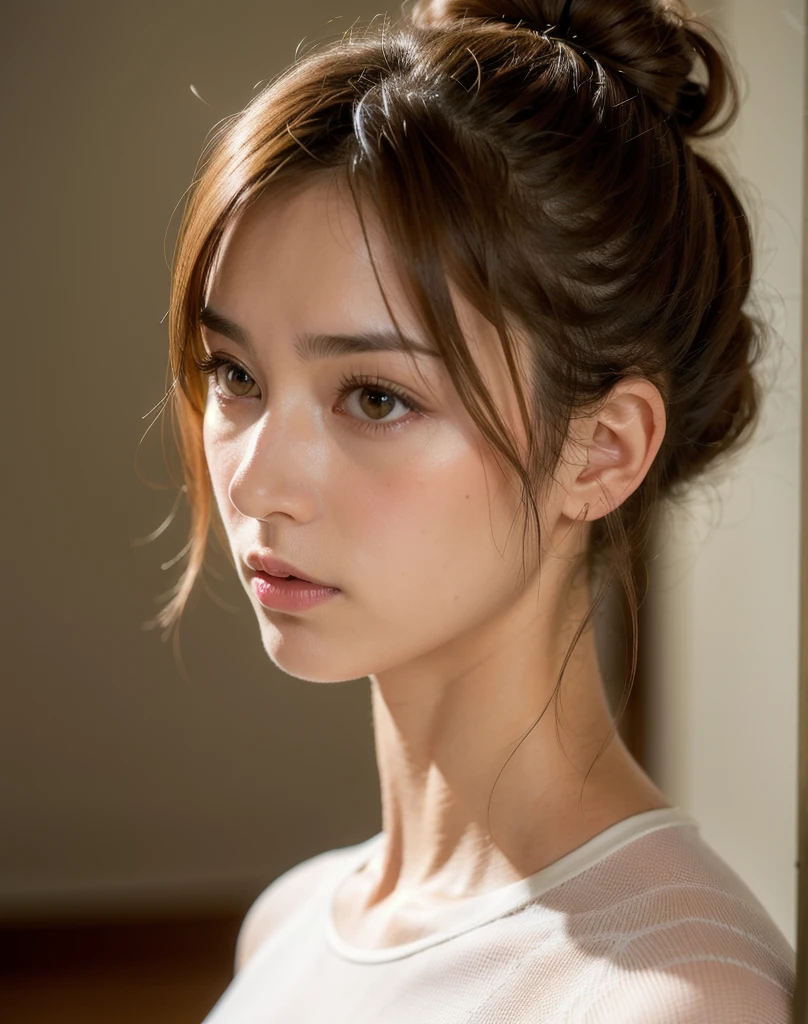 Highest quality, Face Focus, Soft Light, Ultra-high resolution, (Realistic:1.4), RAW Photos,
1 Japan, alone, cute, (pupil, light in your eyes), Beautiful face in every detail, (Small Box),(High resolution detail of human skin texture),
(Long Hair),
indoor,
(Portraiture)Large Breasts, Brown Hair, Hair Bun, Sportswear,Gym,Sweat,Wet, boxing,
